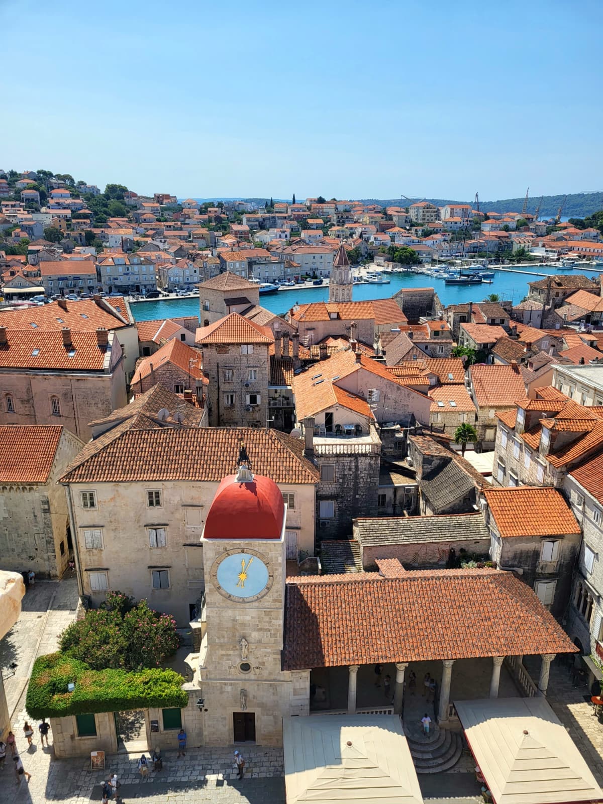 View from the Cathedral of St. Lawrence bell tower over Trogir Old Town and the Adriatic Sea